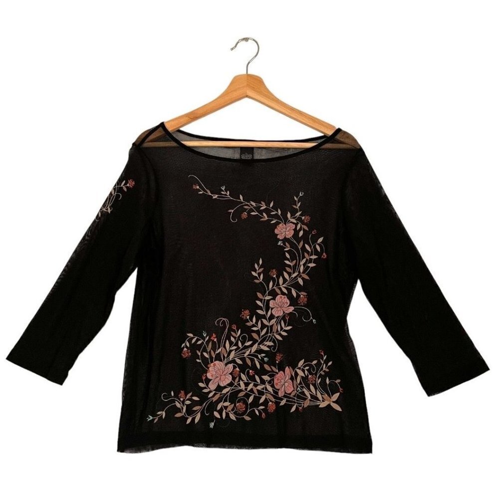The Limited Black Top with Pink Floral Design
